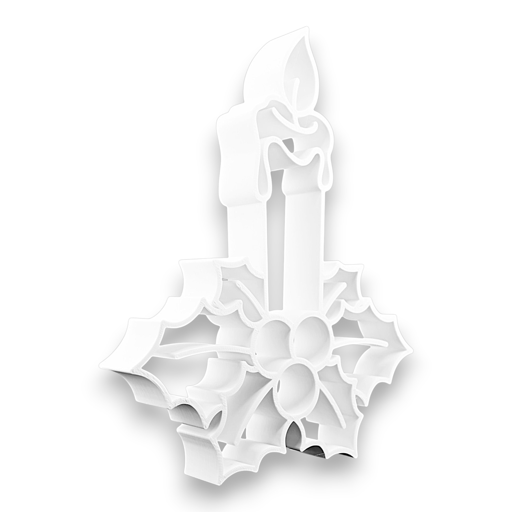 Candle with Holly [WHITE] — three quarter