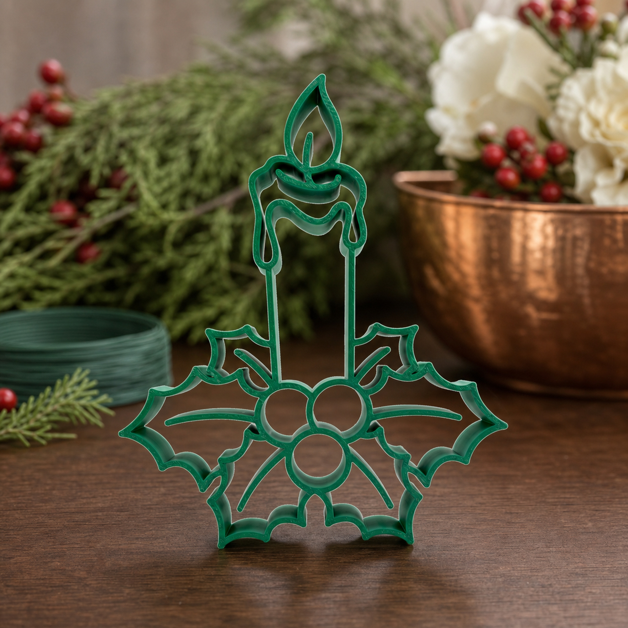Candle with Holly [GREEN] — lifestyle