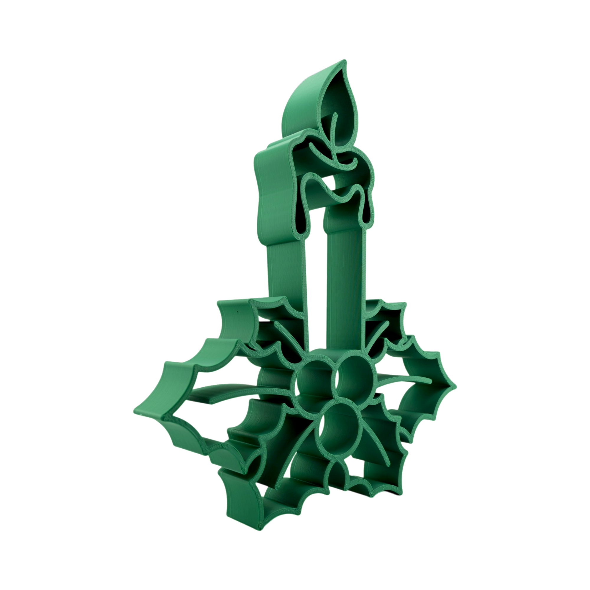Candle with Holly [GREEN] — three quarter