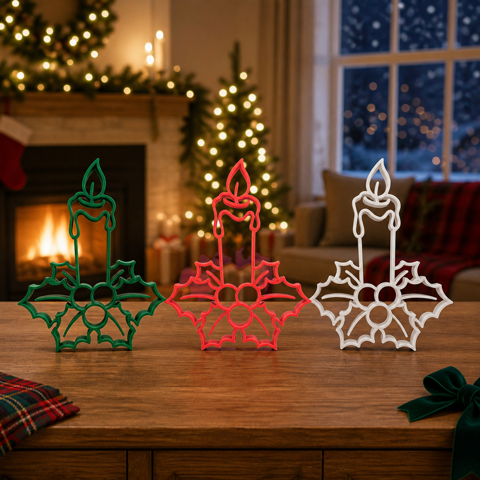 Candle with Holly [GREEN] — extra 8