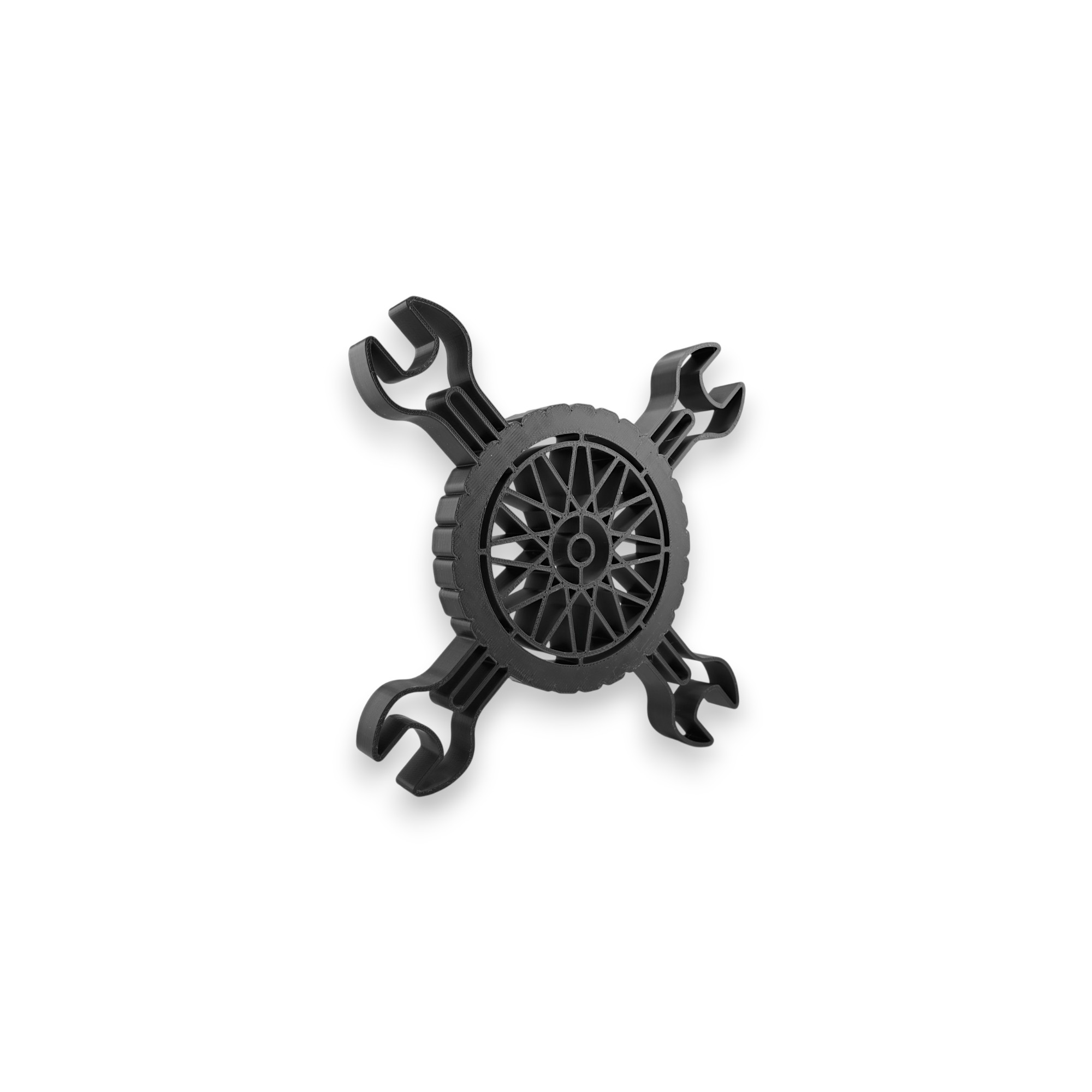 Crossed Wrenches & Wheel — three quarter